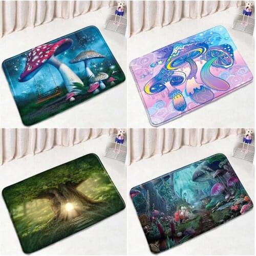 Fantasy Forest Mushroom Bath Mats Kitchen Mat Children Bedroom Room Door Foot Pad Floor Rug Flannel Non-slip Carpet Home Decor