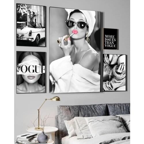 Fashion Poster Wall Art Print Black And White Canvas Painting Vogue Woman Pictures For Living Room Vintage Fashion Home Decor
