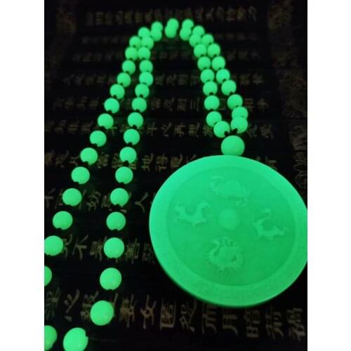 Natural luminous stone wild beast jade handcarved lucky green jade pendant glowing jade necklace women men jewelry pendants