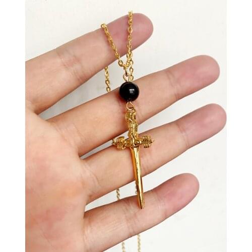 Sword and black crystal necklace Gothic pendant gold color Jewelry declaration Mysterious black jewelry for tarot gift new