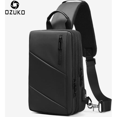 OZUKO Expandable Men Crossbody Bags Multifunction USB Charging Chest Pack Messengers Male Waterproof Shoulder Chest Bag 2020 NEW