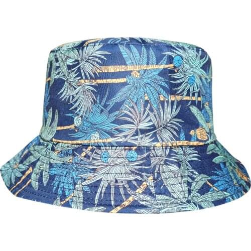 Reversible Bucket-Hats Coconut Tree Print Men Women Fisherman Cat Cotton Fashion Anti-sun Hip Hop Panama Hat Sunscreen Cap