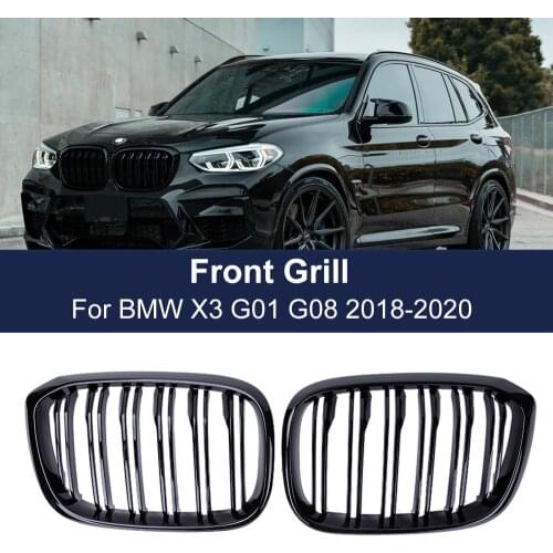 2PCS Front Grille Kidney Grill Double Slat For BMW 3 4 X3 X4 G01 G02 G08 2018 2019 2020 Racing Grills Car Styling Accessories