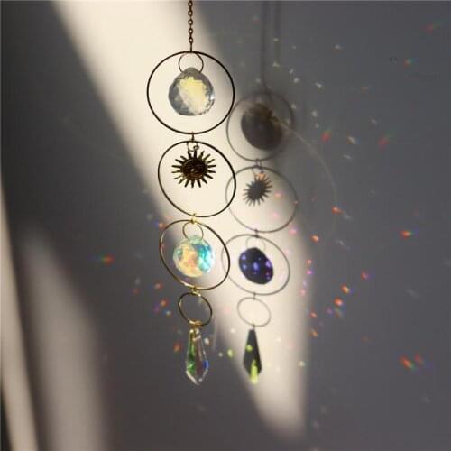 Crystal Wind Chime Yard Garden Outdoor Living Decor Star Moon Pendant Sun Suncatcher Plated Colorful Bead Hanging Outdoor Garden