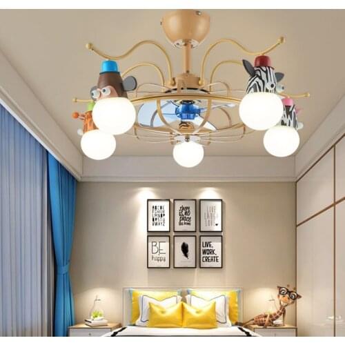 Cartoon childrens room ceiling fan lamp mens and girls' bedroom room kindergarten creative anion with lamp ceiling fan lamp