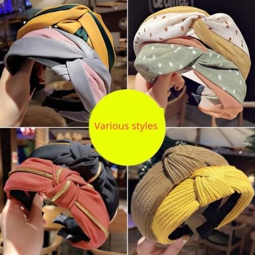 Fashion Cross Knot Headband Plaid Print Wide Brimmed Women Hair Band Retro Style Fabric Bow Tie Wash Face Make Up Headbands