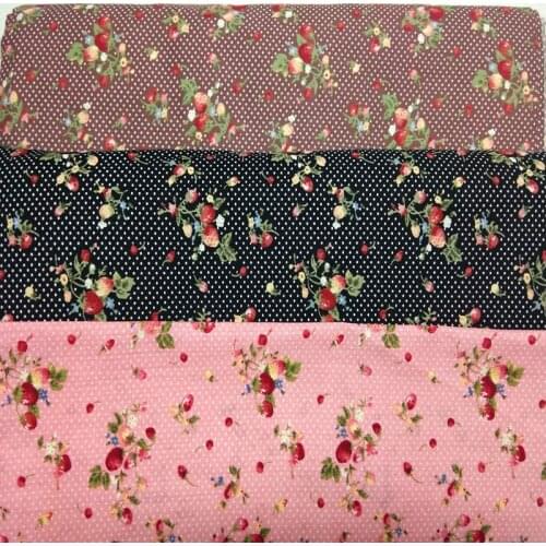 Romantic 3 Colors Small Red Flower & Strawberry Dot Printed Cotton Poplin Fabric 50x140cm for DIY Sewing