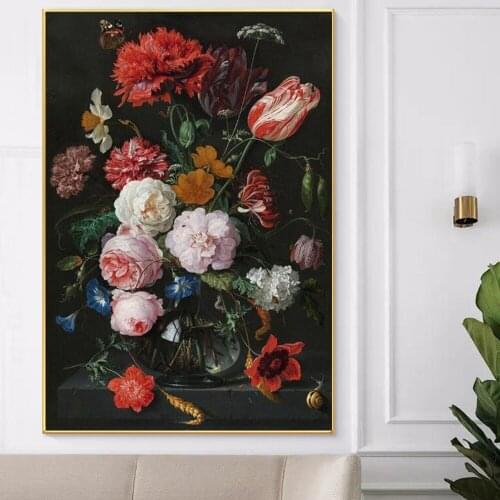 Nordic Flowers Still Life Classical Flowers Glass Vase Canvas Paintings Posters and Prints Wall Art Pictures for Living Room