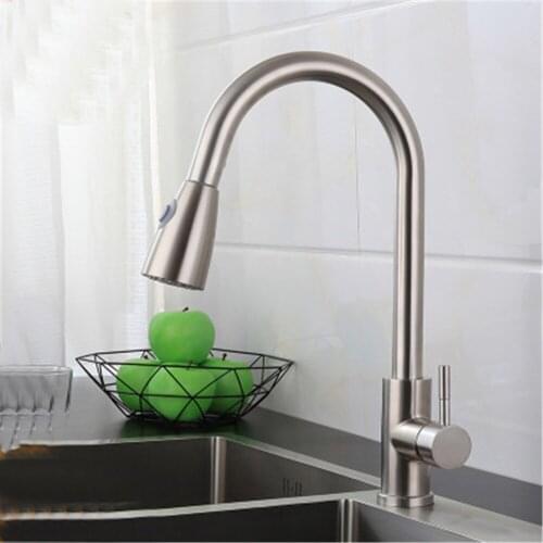 Pull-Out Bathroom Faucets 360° Rotating Kitchen Faucets Single Hole Stainless Steel Taps Bubbler Outlet Sprayer Hot Cold Mixer
