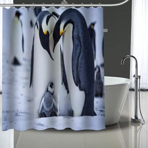 Waterproof Shower Curtain Can Be Customized Penguin Bathroom Shower Bath Supplies Polyester Shower Curtain With Hooks