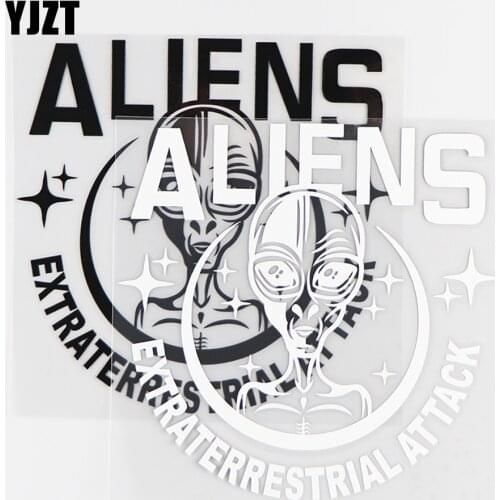 YJZT 14.4×14CM Extraterrestrial Attack Alien Vinyl Car Sticker Decal Body Decoration Black / Silver 10A-0526