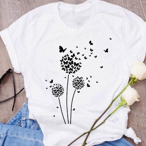 Women T-shirts 90s Harajuku Summer O-neck Casual Tee Ladies Clothing Graphic Dandelion Plant Printing Top Femme Tshirt