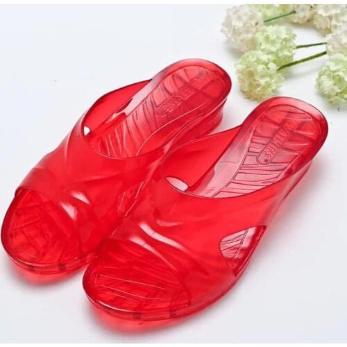 Crystal transparent plastic non-slip PVC high-heeled womens slippers slope heel thick bottom outdoor drag hollow shoes for men