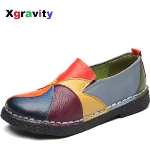 Xgravity Spring Autumn Lady Fashion Flat Shoes Elegant Comfortable Colorful Mixed Color Woman Genuine Leather Female Shoes C016