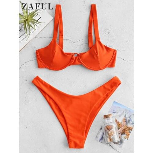 ZAFUL Underwire Padded Bikini 2020 High Leg Spaghetti Strap Bikini Set Sexy Thong Swimwear Women Brazilian Beach Wear Biquini