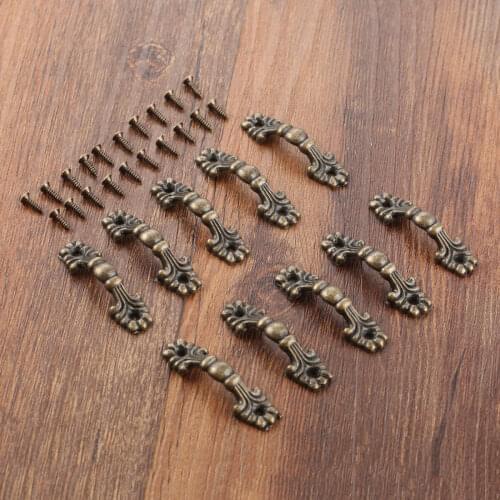 10pcs/lot Mini Knobs Antique Bronze Handle 42*12mm Pull w/screws Vintage Flower Pattern Decor Drawer Cabinets Kitchen European