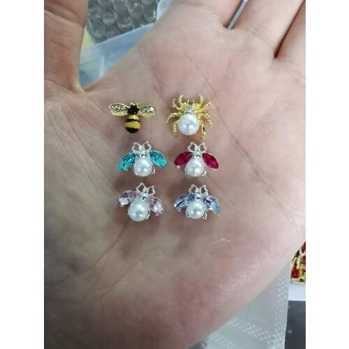 100pcs Nail Art Spider/Bee Designs Alloy Jewelry Decorations Crystal Rhinestone Charms Pearl 3D Silver Gold Metal Nail Accessory