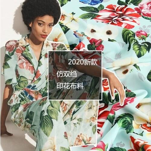 145*100CM 2020 Spring Summer Show Advanced Customization Same Lake Green Big Peony Flower Bright Floral Garment Fabric