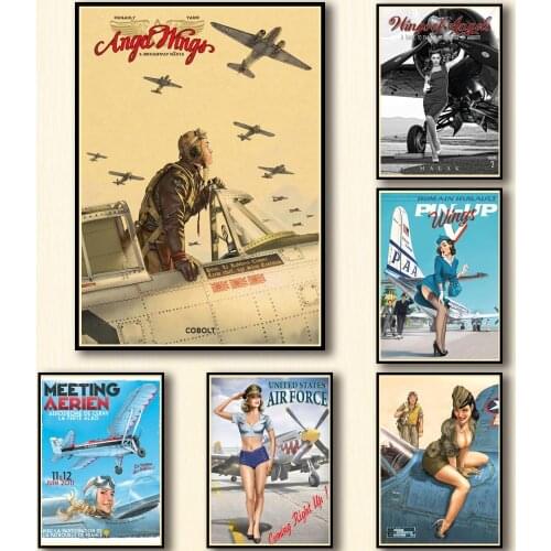 22 Designs Pin-up Wings Retro Fighter Whitepaper Poster Angel Wings Artwork Fancy Wall Sticker for Coffee House Bar