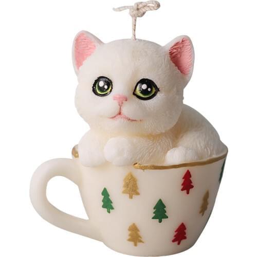 3D Teacup Cat Candle Mold simulation cat Candle Silicone Mold DIY Soap GYPSUM Mold