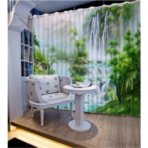3D Curtain Photo Customize Size Oil Painting Nature Landscape Waterfall Curtains For Bedroom Curtains For Living Room