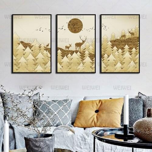 Abstract Wall Art Oil Painting Canvas Brown Tree and Deer Home Wall Art Decoration Hd Printing for Living Room and Bedroom