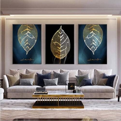 Abstract Wall Art Golden Leafs Canvas Art Painting Nordic Posters and Prints Home Decoration Wall Pictures for Living Room Décor