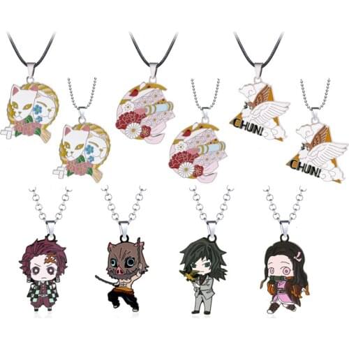 Anime Demon Slayer:Kimetsu no Yaiba Necklace Cartoon Enamel Figure Alloy Pendant Women Choker Kamado Tanjirou Men Jewelry Koyle