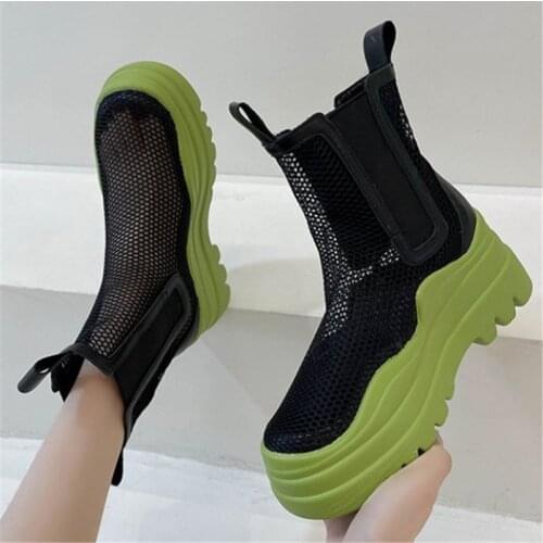 Fashion Chunky Womens Breathable Mesh Ankle Boots Summer Platform Wedge Heels Ladies Sandals Cool comfortable Round Toe Shoes