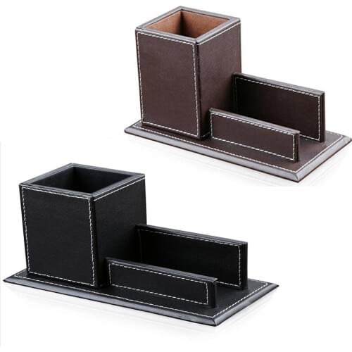 Black / Brown Pencil Name Card Holder Pen Cup Desk Stationery Organizer Home Office Business Accessories Storage Box Container