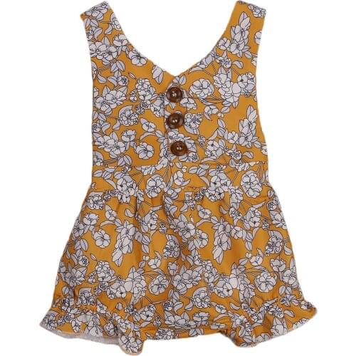 Baby Floral Print Short Romper, Girls Sleeveless V-neck Jumpsuit with Ruffles for Summer