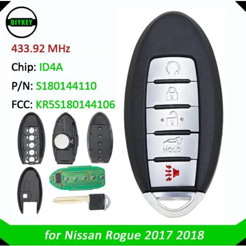 DIYKEY 433.92MHz FCC ID: KR5S180144106 S180144110 Replacement Smart Remote Car Key Fob 5 Button for Nissan Rogue 2017 2018