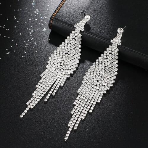 Long Rhinestone Earrings for Women Big Statement tassel Earrings pendants luxury crystal drop Earrings dangle Jewelry E624