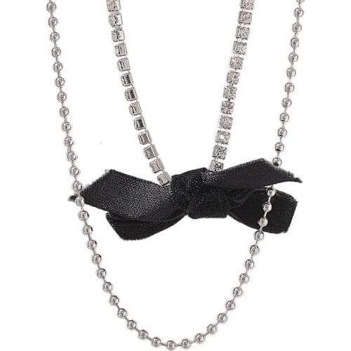 2021 Korean Version Of The New Fashion Necklace Butterfly Crystal Womens Design Sense Net Celebrity Double-layer Necklace Sale