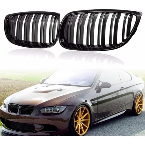 Pair Gloss black Double Line Front Kidney Grille Grill For BMW E92 E93 3-Series 2007 2008 2009 2010 Car Racing Grills