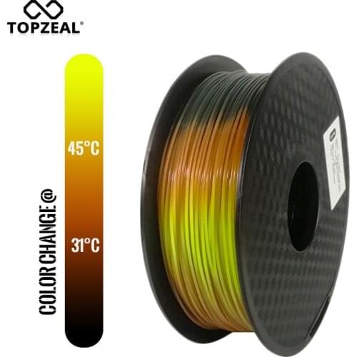 TOPZEAL Newly PLA Tri Temp Change Color Lava 3D Printer Filament, Black to Red to Yellow, 1KG 1.75mm with Tolerance +/-0.05mm