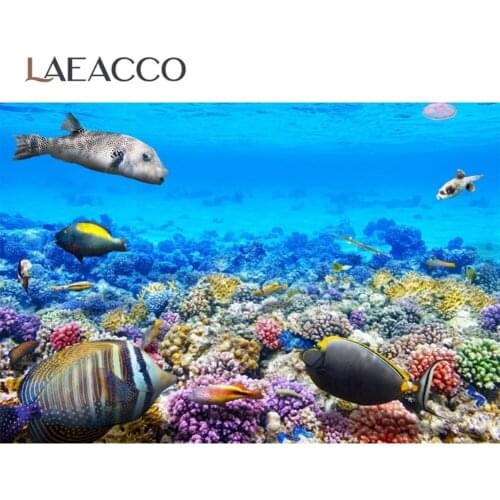 Laeacco Ocean Underwater Coral Fish Scene Photography Background Wall Decor Portrait Scenery Photographic Studio Photo Backdrops