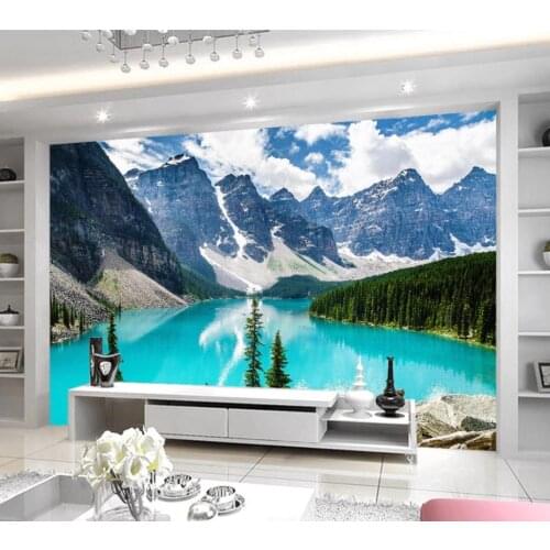 Blue dream fairy lake snow mountain forest Europe and America landscape European style wall Custom Photo Wallpaper 3D Stereo