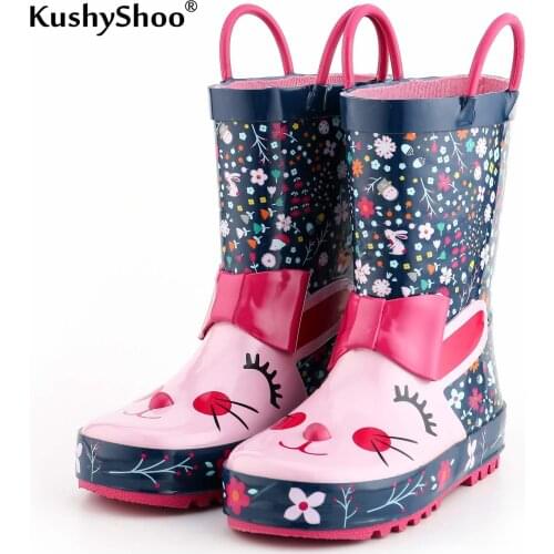 KushyShoo Kids Rain Boots Childrens Rubber Boots with 3D Rabbit Patterns Kids Boots Girls Toddler Water Shoes Rainboots