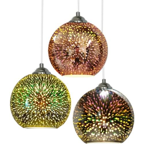 LED Glass Pendant Lights 3D Fireworks Chrome Lampshade E27 Hanging Lamp For Living Room Bedroom Decoration Lighting Fixtures