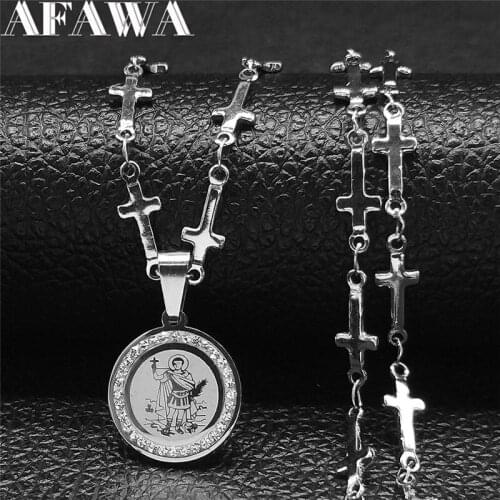 Small Archangel Michael Angel Stainless Steel Crystal Choker Necklace Silver Color Necklaces Chain Jewelry bijoux XH8029S05