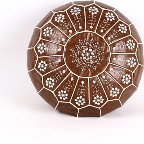 Moroccan PU Leather Pouf Embroider Craft Ottoman Footstool Mediterranean Style Home Decor Artificial Leather Unstuffed Cushion