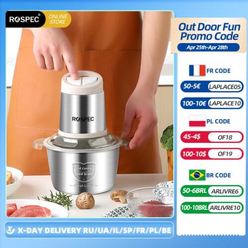 ROSPEC 300W Powerful Food Chopper Stainless Steel Meat Grinder 2L Food Processor Electric Multi-Functional Chopper Slicer Mincer