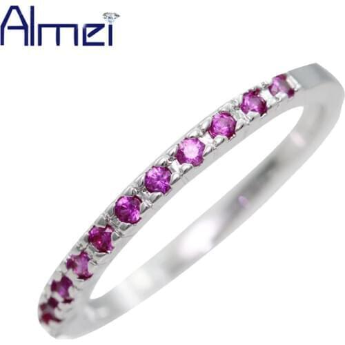 Almei Small Red CZ Zircon Ring for Men and Women Female Silver Color Jewelry Purple/White Crystal Anel wedding Rings J029