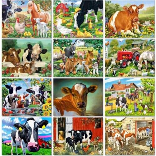 Cow Paint By Number Canvas Painting Kits Adults Acrylic By Numbers Wall Pictures Animals For Living Room Handmade Gift