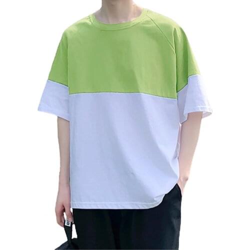 New Fashion Casual Men Casual O Neck Half Sleeve Color Block Soft Student Loose Shirt T-shirt Top футболка мужская