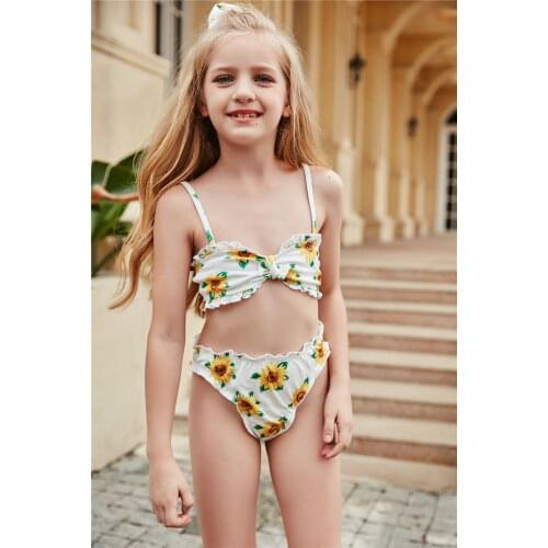 Aitonoble 2021 New Girls Swimsuit Kids swimwear Girls Two Pieces Bikini Swimsuit Dress Beachwear with Ruffles