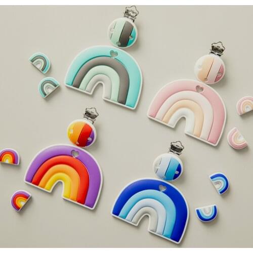 2021 New Rainbow Silicone Teether Food Grade Baby Teething+Beads+Pacifier Clip Set Baby Shower Nursing Gifts
