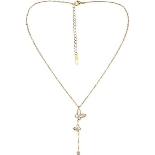 New Arrival Fashion Butterfly Shell Zircon Pendant Necklace Simple Stainless Steel Jewelry For Woman Gift Not Fade Wholesale