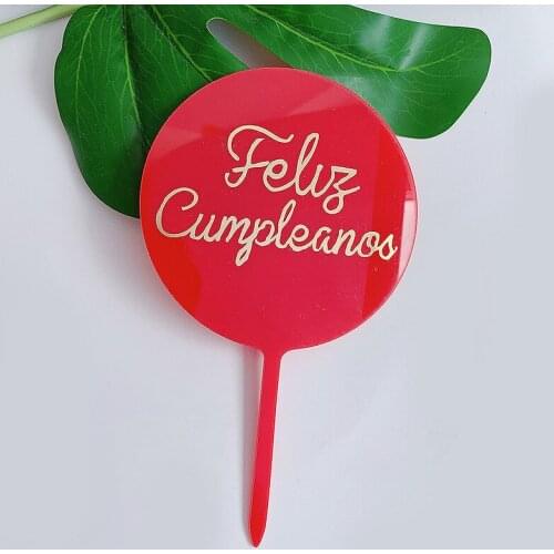 New Acrylic Spanish Happy Birthday Cake Topper Feliz Cumpleanos Baking Cake Decoration Kids Birthday Party Favors Cake Toppers